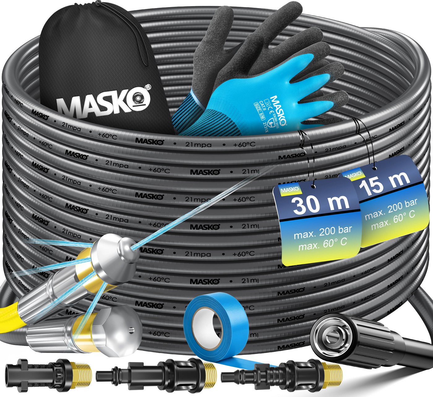 Masko® Rohrreinigungsschlauch Premium, 200 Bar - 15m, Anthrazit - Premium Bild 5