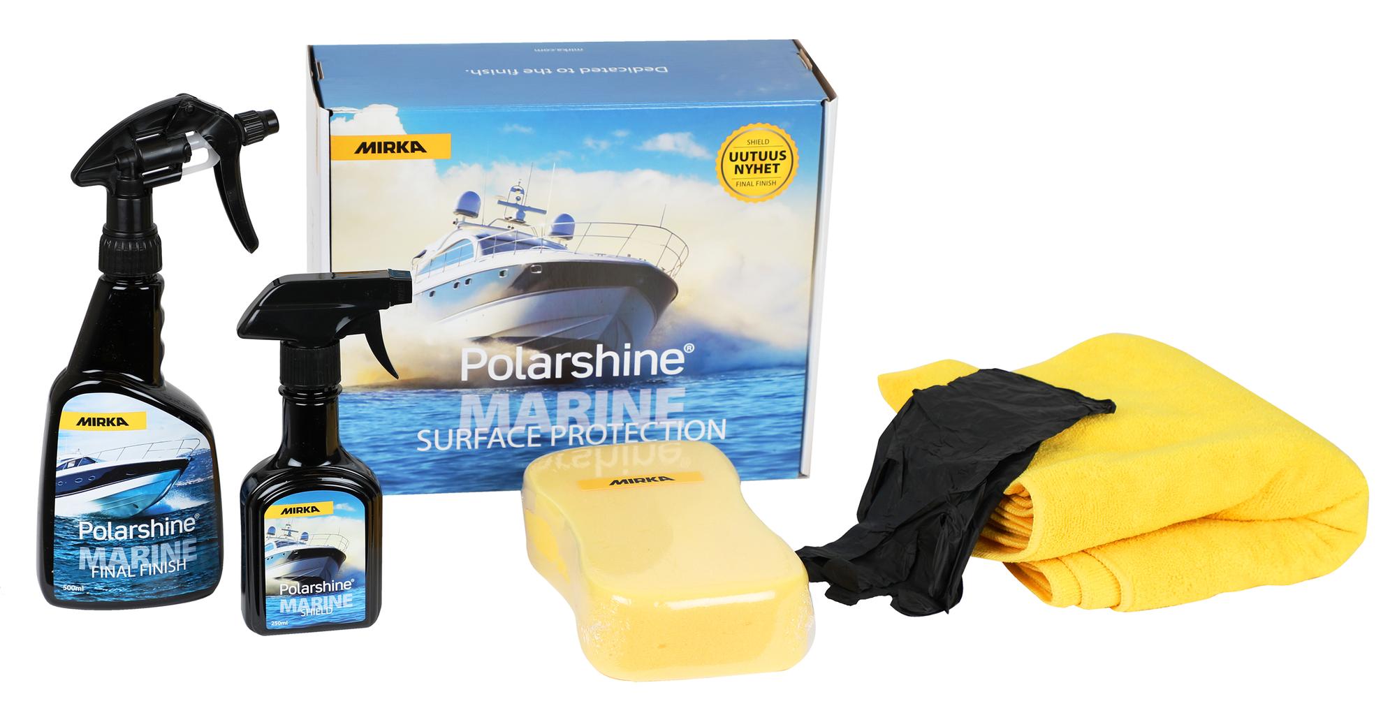 Mirka Polarshine Marine Oberflächenschutz-set / Polarshine Final Finish Reinigungsmittel 500 Ml, Polarshine Marine Shield Keramikbeschichtung 250 Ml, Schwamm, Mikrofasertücher & Schutzhandschuhe