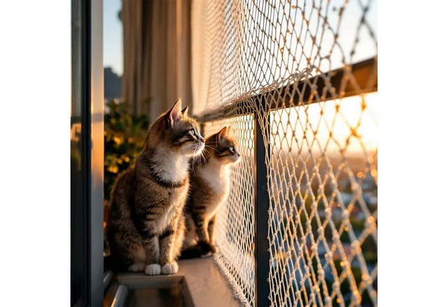 Spetebo Tiersicherheitsnetz für Katzen hochfest für Balkon und Fenster - 8 x 3 m, ohne Sichteinschränkung