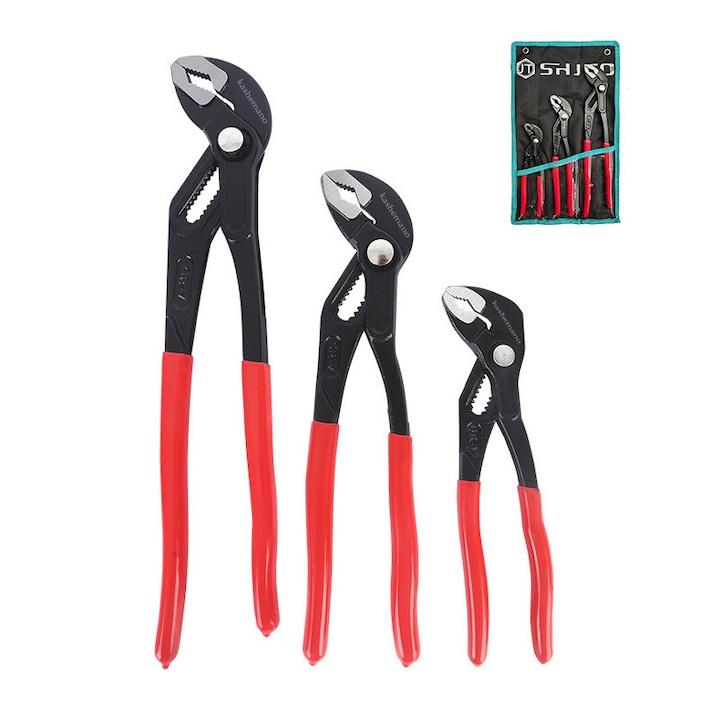 Set Mit 3 Verstellbaren Klempnerzangen, 7', 10', 12', Papageienzange, Alligatorzange, Selbstverriegelnd, Pvc, Schwarz/rot