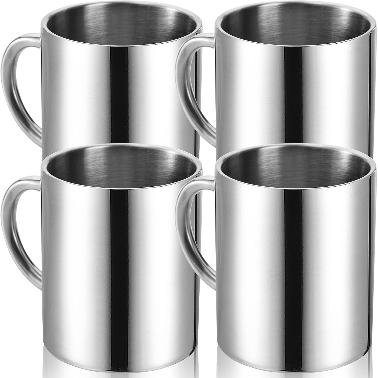 4 Stück 300ml Edelstahl Kaffeebecher, Kaffeetasse, Doppelwandige Isolierbecher, Thermobecher Set, Silberfarben