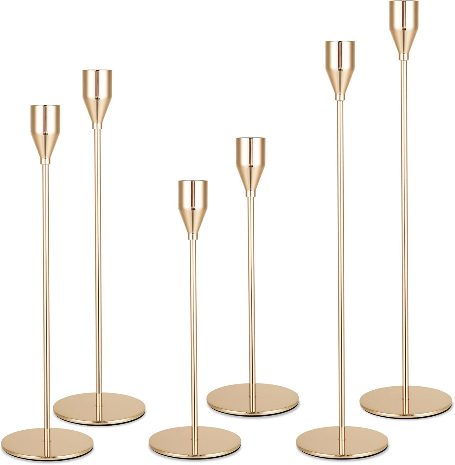 6 Teiliger Kerzenständer Metall, Drei Arten Von Stabkerzenhalter Mit Höhen Von 33/28/23 Cm. Dekor Hochzeiten, Partys, Tischdekorationen (gold)