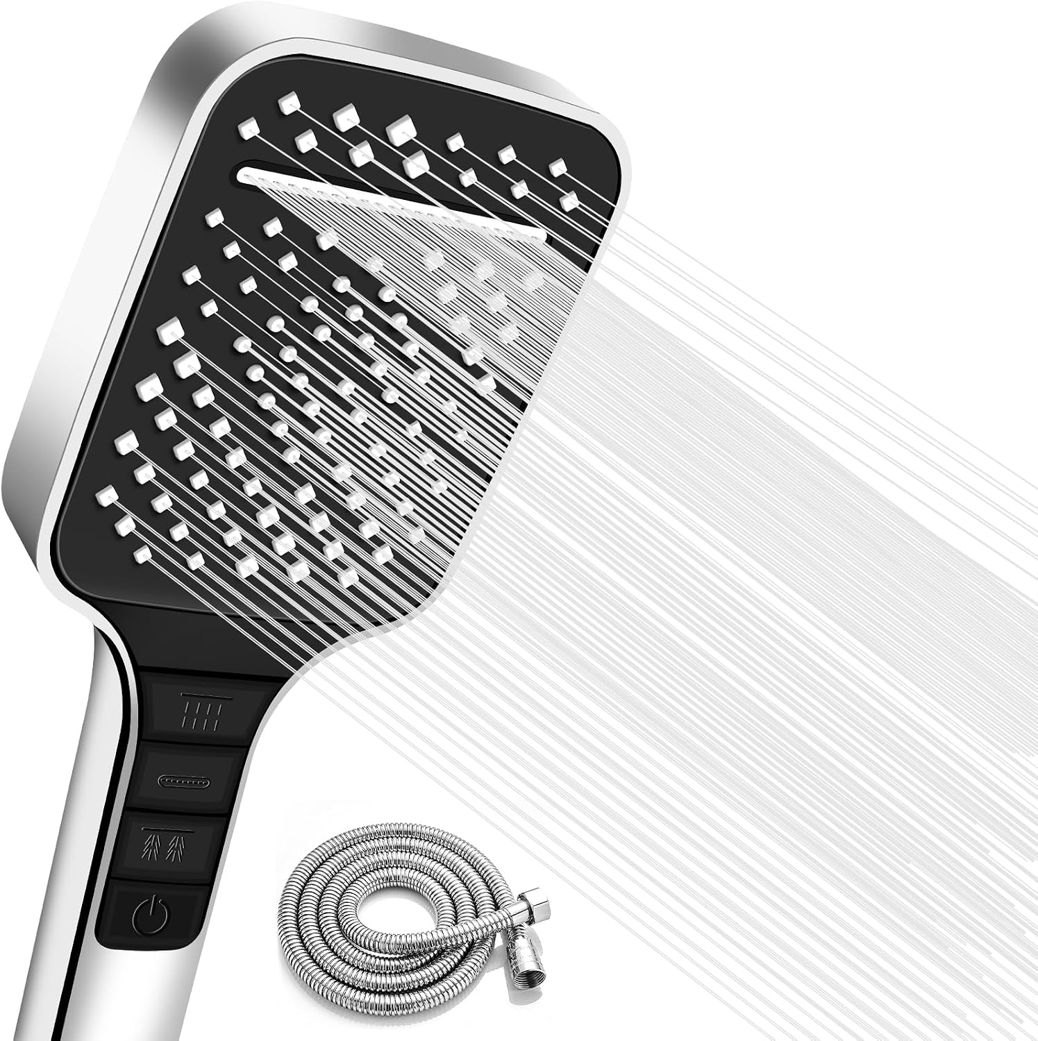 Duschkopf Mit Schlauch, Hochdruck Duschbrause 7 Strahlarten Shower Head Einhand Einstellung Handbrause Dusche Regendusche Brausekopf Dusche Duschkopf