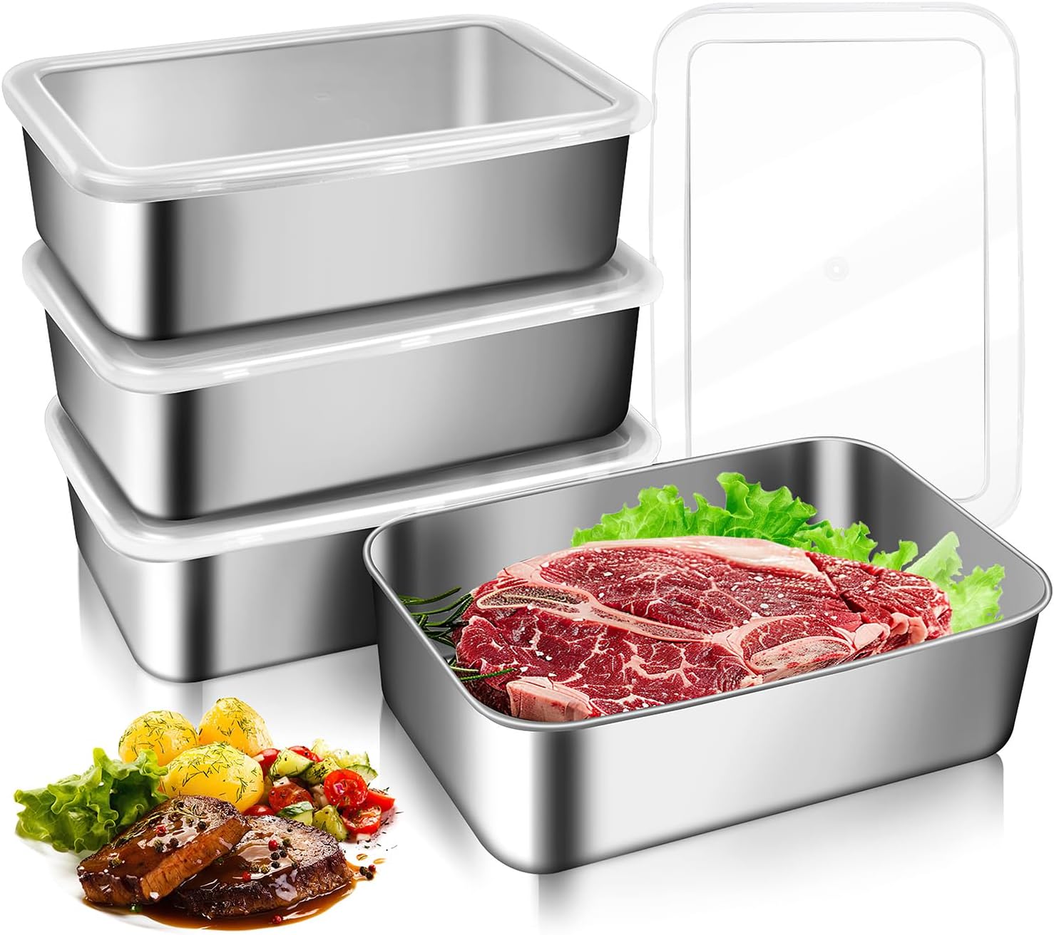 Aufschnittboxen Kühlschrank Edelstahl Lebensmittel Aufbewahrungsbox 4stk Frischhaltedosen Mit Deckel Dosen Zum Einfrieren Luftdichte Frischhalteboxen