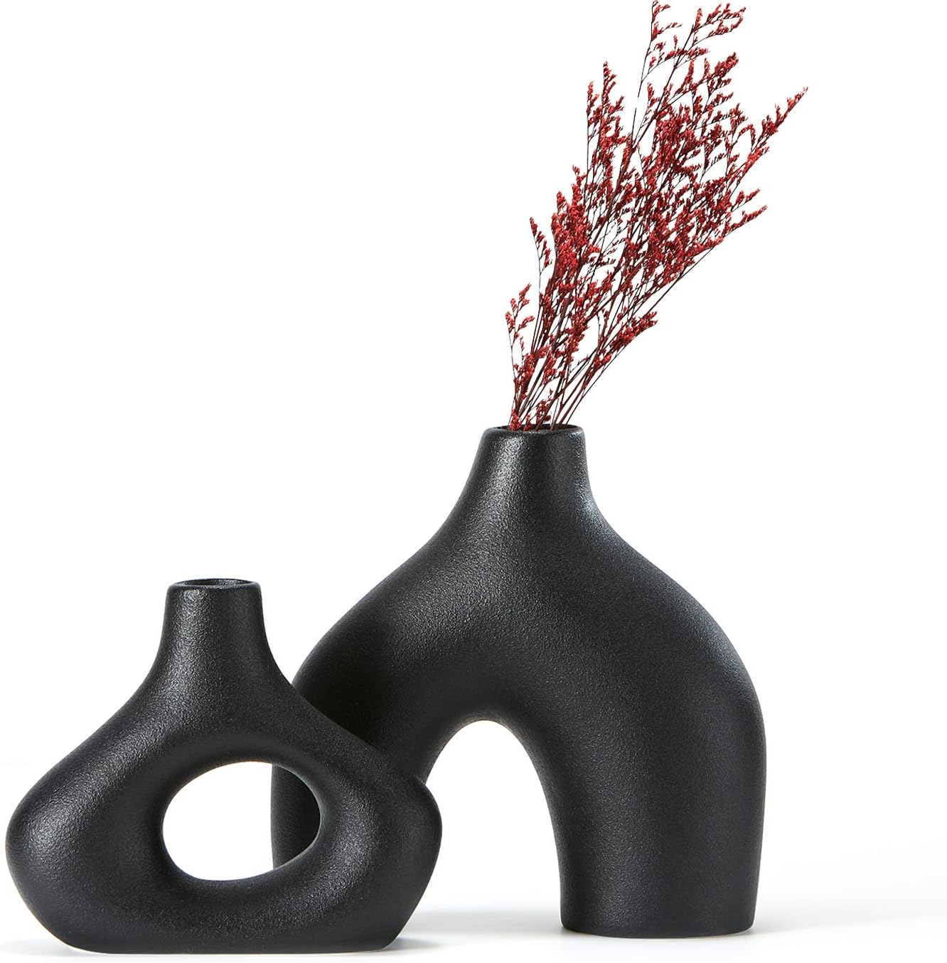 Schwarze Keramikvase 2er-set Doppelberg Vasen Für Moderne Boho Nordic Minimalismus-stil Dekoration Vasen Für Wohnzimmer,hochzeit, Abendessen Tisch