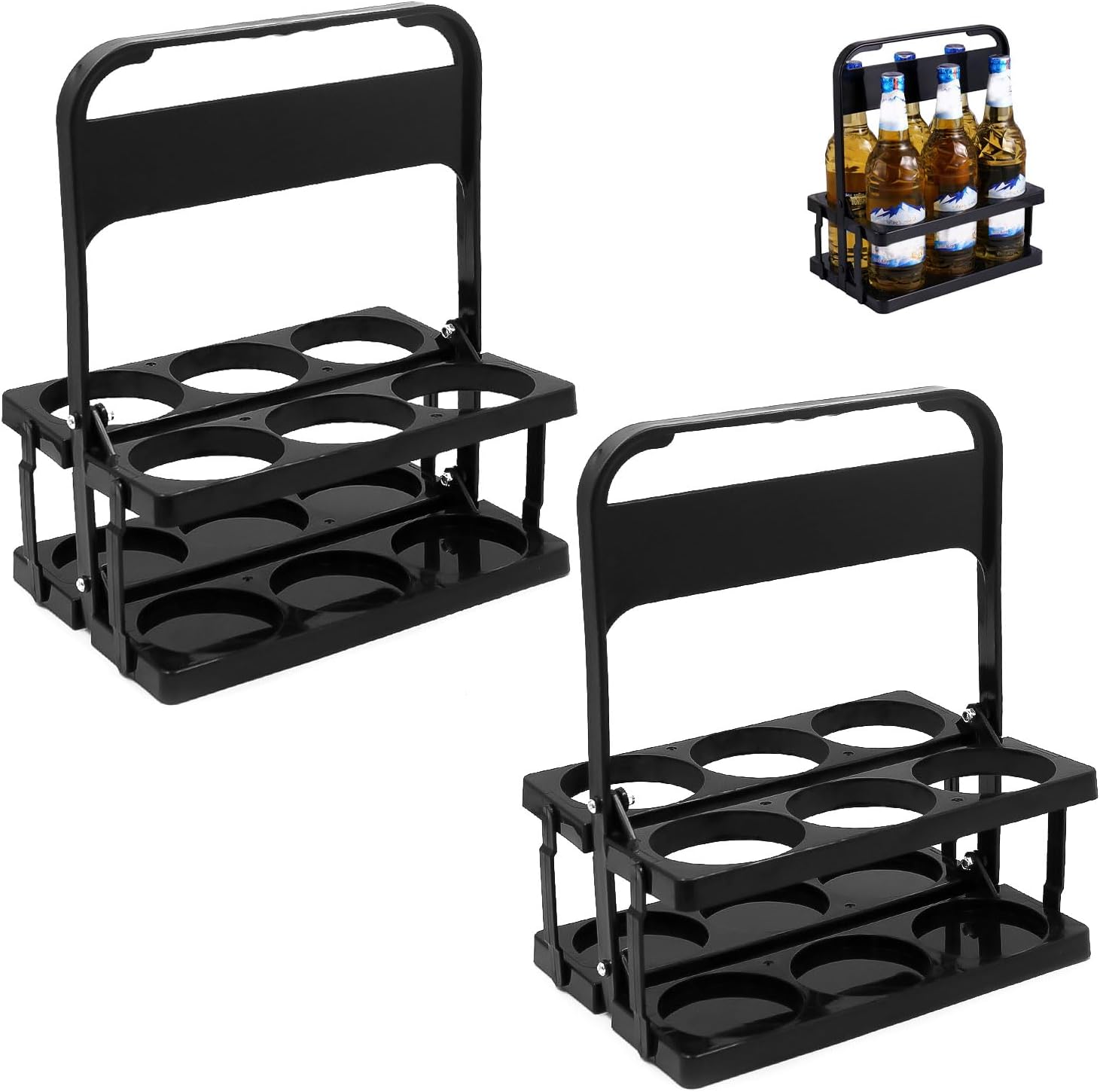 2 Stück Flaschenträger 6 Flaschen, Schwarz, Kunststoff, Lochdurchmesser 7.8 Cm,stabiler Halt, Geeignet Für Party, Ktv, Bar(27.2 × 18 × 33 Cm)