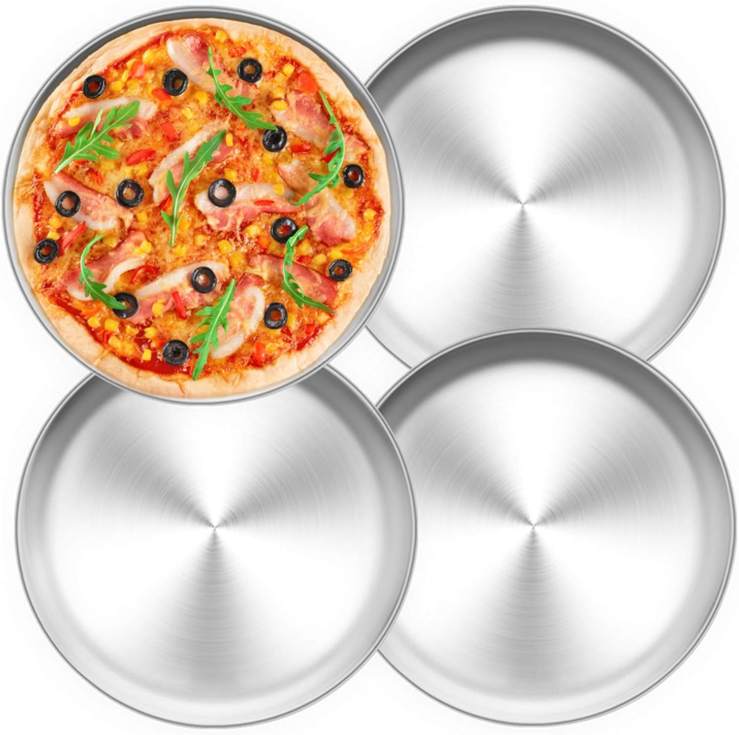 Pizzablech 4er-set, Edelstahl Rund Pizzaform Pizza Backblech Zum Backen Im Ofen, 26 Cm, Gesund & Langlebig, Leicht Zu Reinigen & Spülmaschinengeeignet