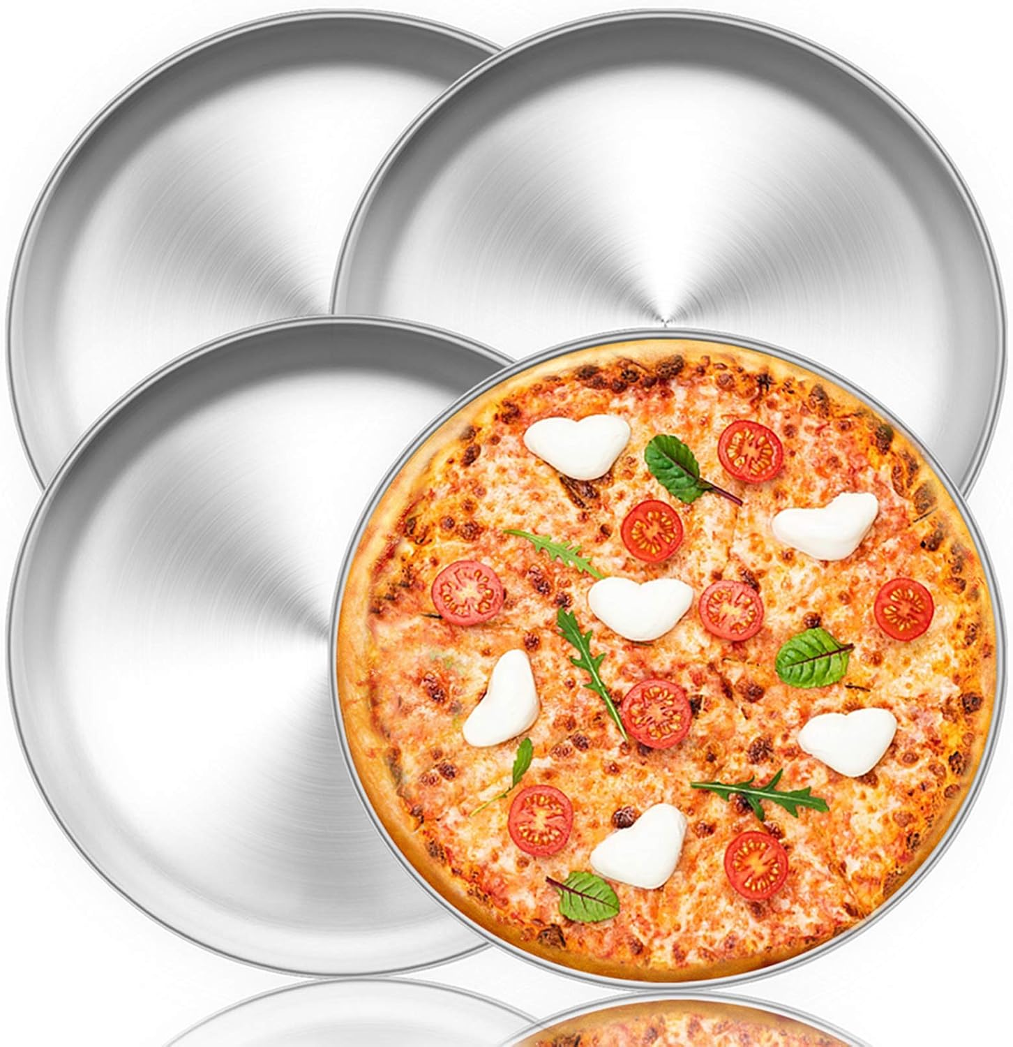 Pizzablech, Rund Pizzaform Pizzapfannen 4er-set Aus Edelstahl,30 Cm Pizza Backblech Zum Backen Im Ofen, Gesund & Langlebig, Leicht Zu Reinigen