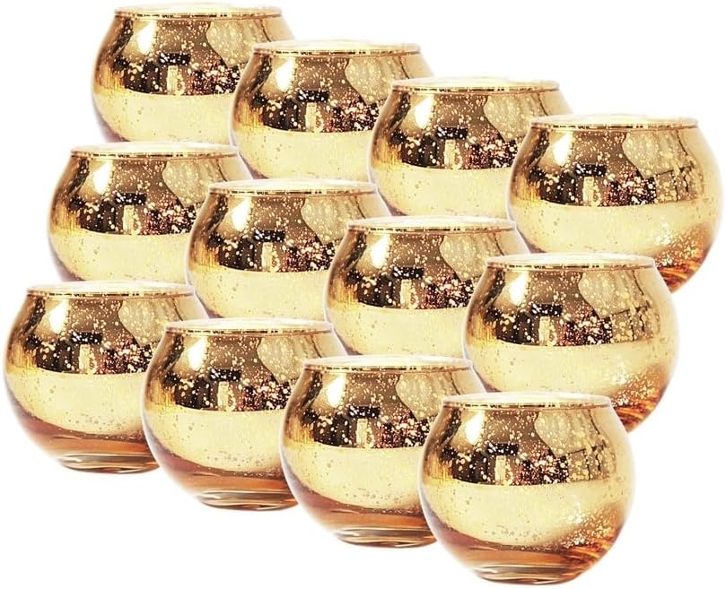 12 Stück Runde Goldene Votivkerzenhalter, Goldgesprenkelte Kugelglas-kerzenhalter Teelichthalter Für Heimdekoration Tischaufsatz Und Partydekorationen