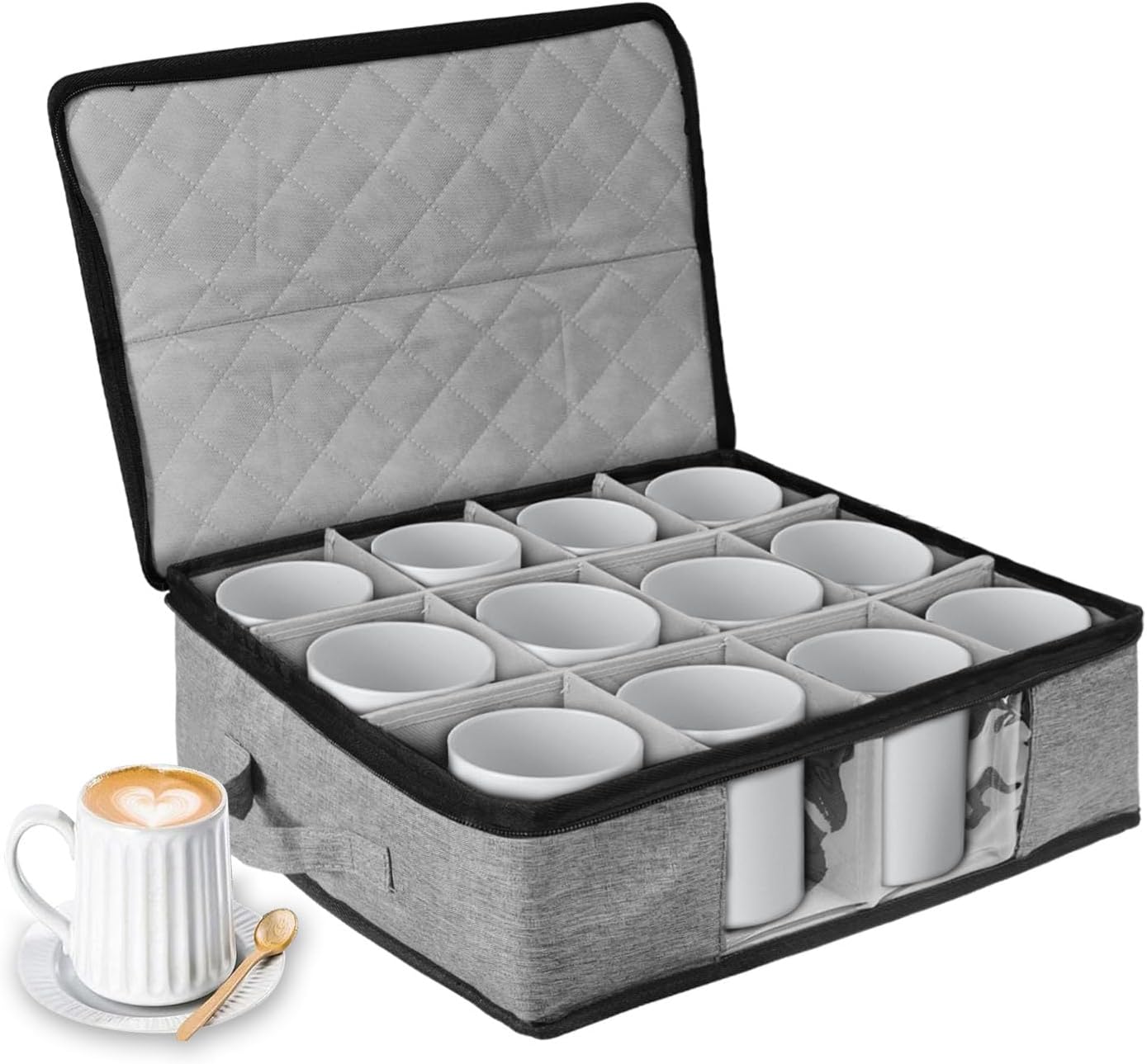 Tassenhalter Kaffeetassenhalter Mit Trennwand, Tassen Organizer Für 12 Kaffeetasse, Becher, Glas, Stapelbar Transparentes Fenster-grau