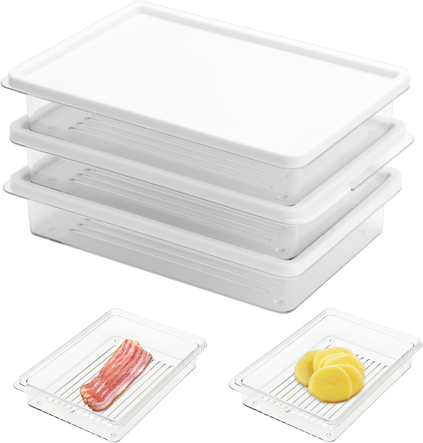 3 Stück Aufschnittboxen Für Kühlschrank Set,kühlschrank Organizer,lebensmittel Aufbewahrungsbox,stapelbare Frischhaltedosen, Aufschnittdosen