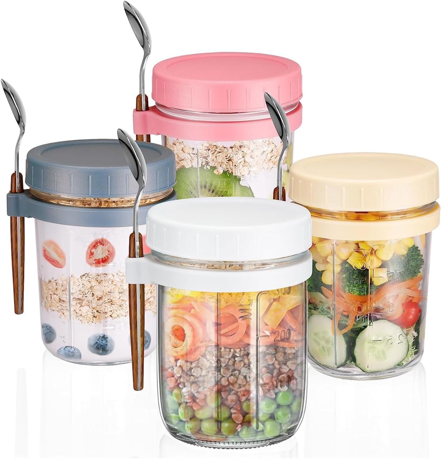 4er Set Overnight Oats Gläser, Haferbehälter Mit Deckel Und Löffel - Luftdichte 350 Ml Joghurtbecher To Go, Overnight Oats Gläser Für Haferflocken