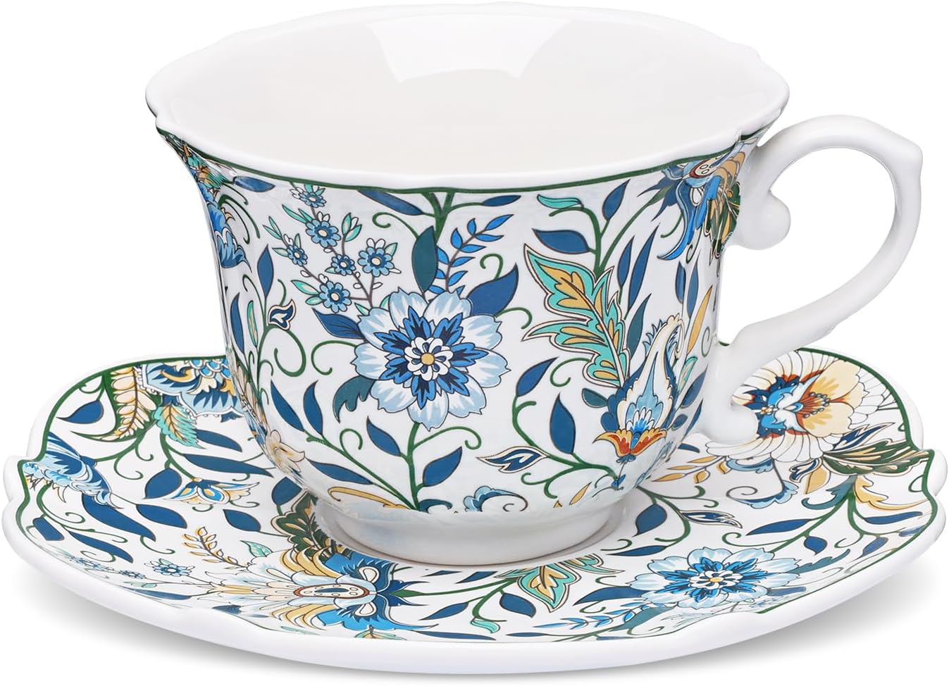 Blau Weißes Tassen Und Untertassen Set, 1 Stück 250 Ml Große Keramik Kaffeetasse Mit Blumenmuster, Vintage Teetasse Für Nachmittagstee Geschenke