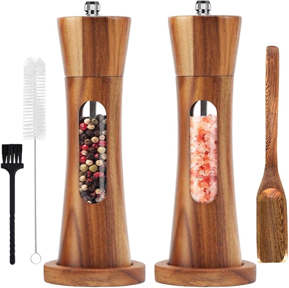 Pfeffermühle Holz Salz Und Pfeffer Mühle 2er Set Mit Untersetzer Manuell Gewürzmühle Verstellbarem Keramikmahlwerk Salzmühle Für Pfeffer Salz Gewürze