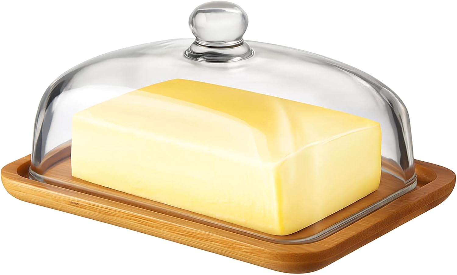 Butterdose - Butterdose Glas - Butterdosen - Butterdose Glas Mit Deckel - Käseglocke - Butterbox Bambus Holz Für Streichzarte Butter Aufbewahren