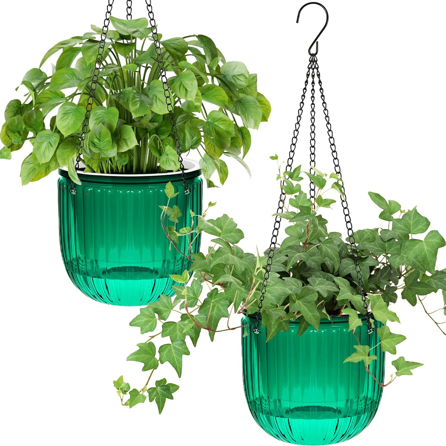 2er Set Selbstbewässernd Blumenampel Hängeampel Blumentopf Pflanzen,16.5cm Indoor Hängende Blumentöpfe Für Innen Außen Decken Balkone Grün）