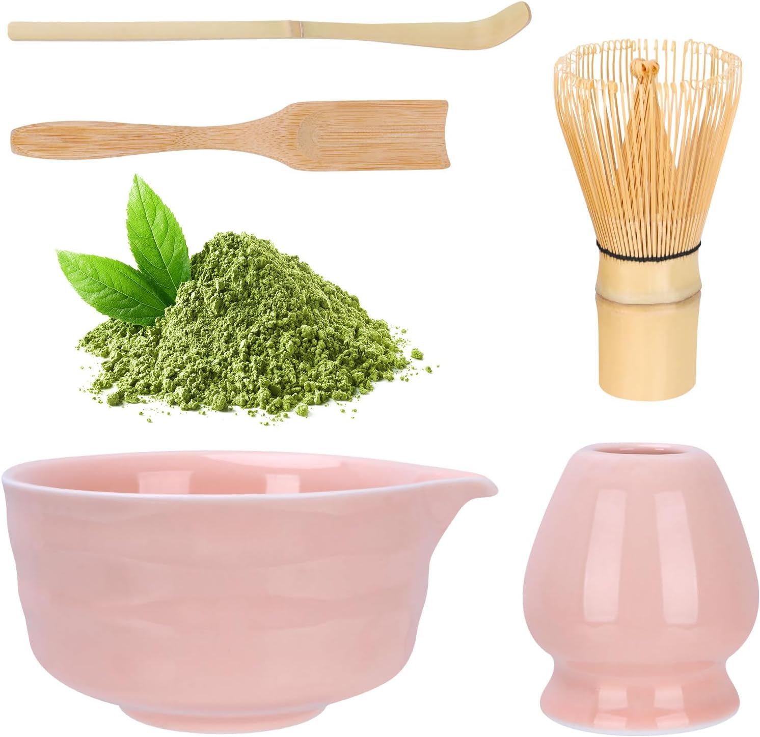 Matcha-set Rosa Mit Matcha Besen Matcha Schale Mit Ausgießer Besenhalter Aus Keramik Und Löffel - 5 Stück Matcha Set Pink Für Teeliebhaber Weihnachtsgeschenke