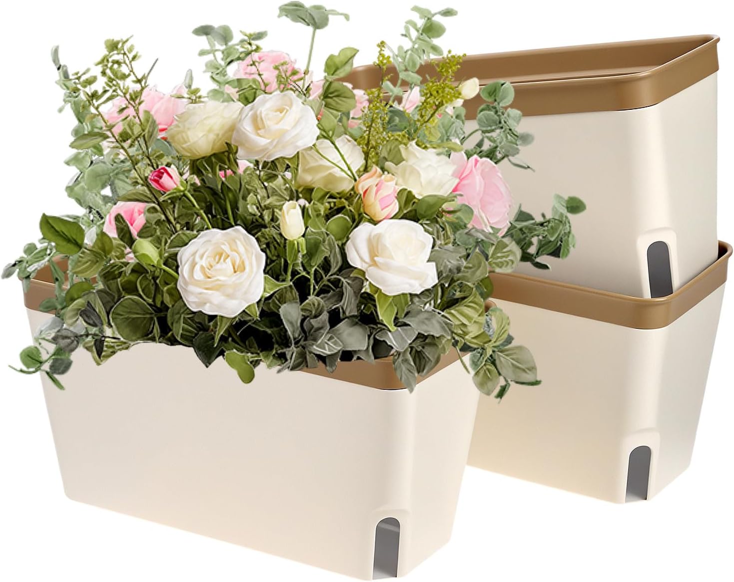 3 Stück Selbstbewässernde Pflanzentöpfe, 27cm Rechteckige Blumentopf Mit Sichtfenster Wasserstand, Blumenkasten, Für Kräuter, Orchideen Und Sukkulente