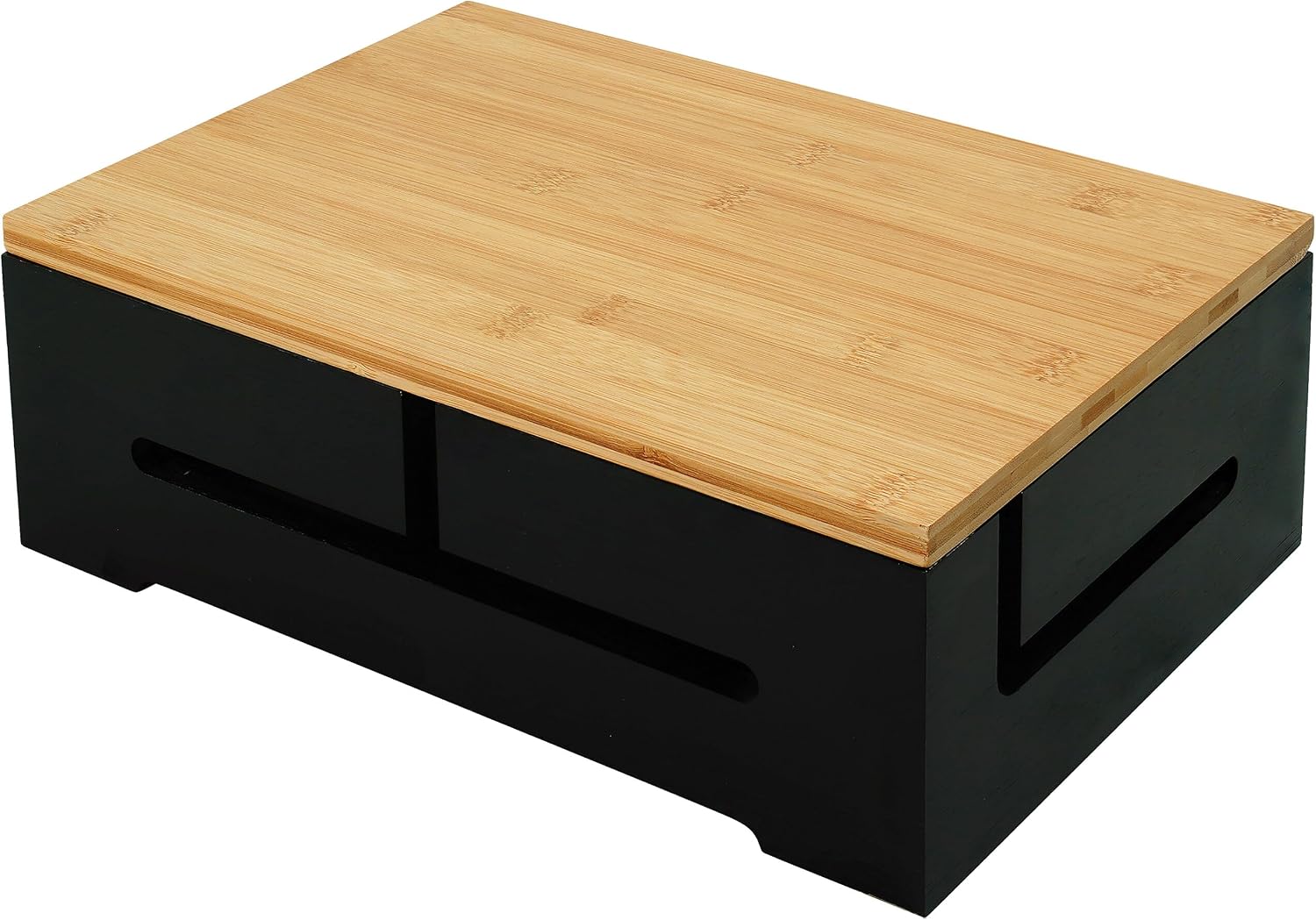 Kabelbox, Kabelführung & Belüftung, Hxbxt 11 X 32 X 22 Cm, Kabel Verstecken, Steckdosenbox, Bambus, Schwarz