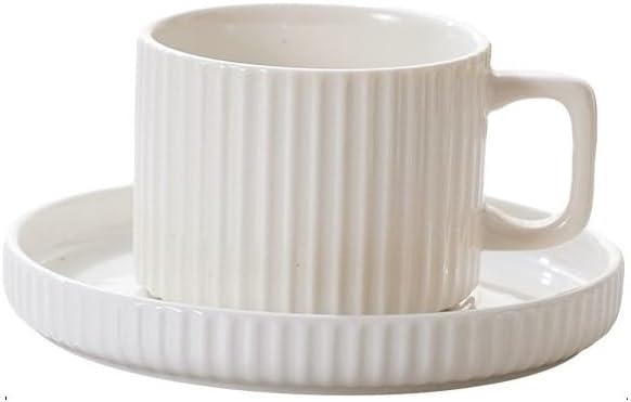 Keramik Espressotasse Mit Großer Untertasse 230ml Kaffeetasse Porzellan Cappuccinotasse Teetasse Porzellantasse Mit 15cm Dessertteller (weiß)
