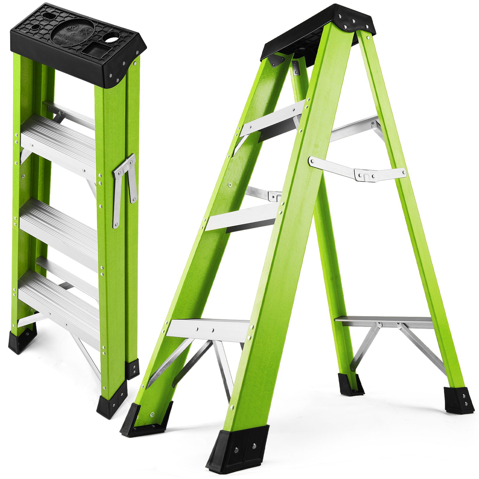 3-stufige Doppelseitige Glasfaser-leiter, Isolierend, Belastbar Bis 150 Kg, Grün
