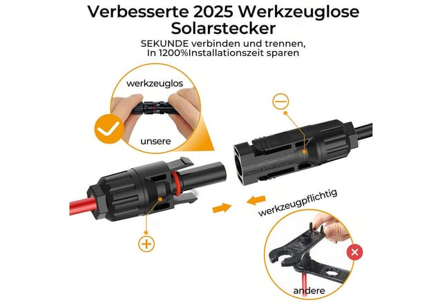 GLIESE Solarmodul 10m Rot+Schwarz Solarkabel 10AWG PV Verlängerungskabel Balkonkraftwerk, (1 x Solarmodul-Verlängerungskabel (10 m), 6 mm² 100 cm, Einfache & flexible Verlängerung