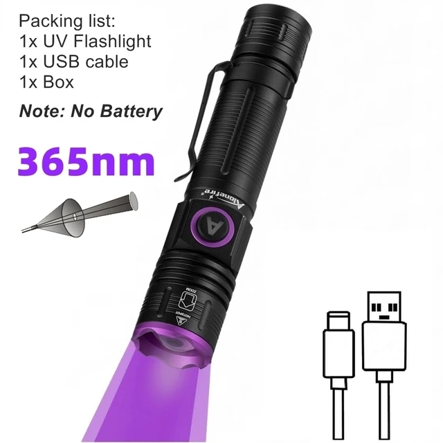 Wiederaufladbare Usb-365-nm-uv-zoom-taschenlampe Zur Geld- Und Erzsuche