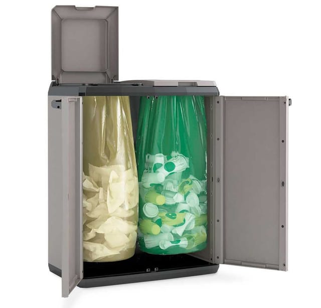 BRB-Lagertechnik Mülleimer Müllbox aus Kunststoff für 2X 110-Liter-Müllsäcke, Recyclingschrank für 2 Müllsäcke à 110 Liter