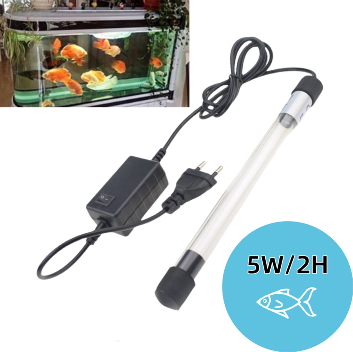 Uvc-sterilisationslampe Für Aquarien, 5 W, Mit Stecker, Zur Wasserreinigung Und Algenbekämpfung In Aquarien Und Teichen. Transparente Schwarze Röhre.