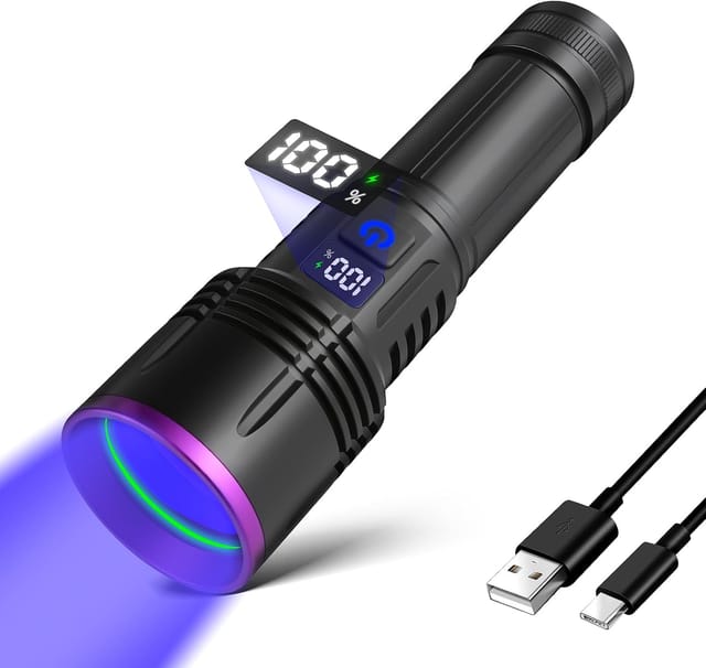 Wiederaufladbare 365nm Uv-taschenlampe Mit Lcd-anzeige, Schwarzlichtlampe Zum Aufspüren Von Haustierurin, Skorpionen Und Harz.