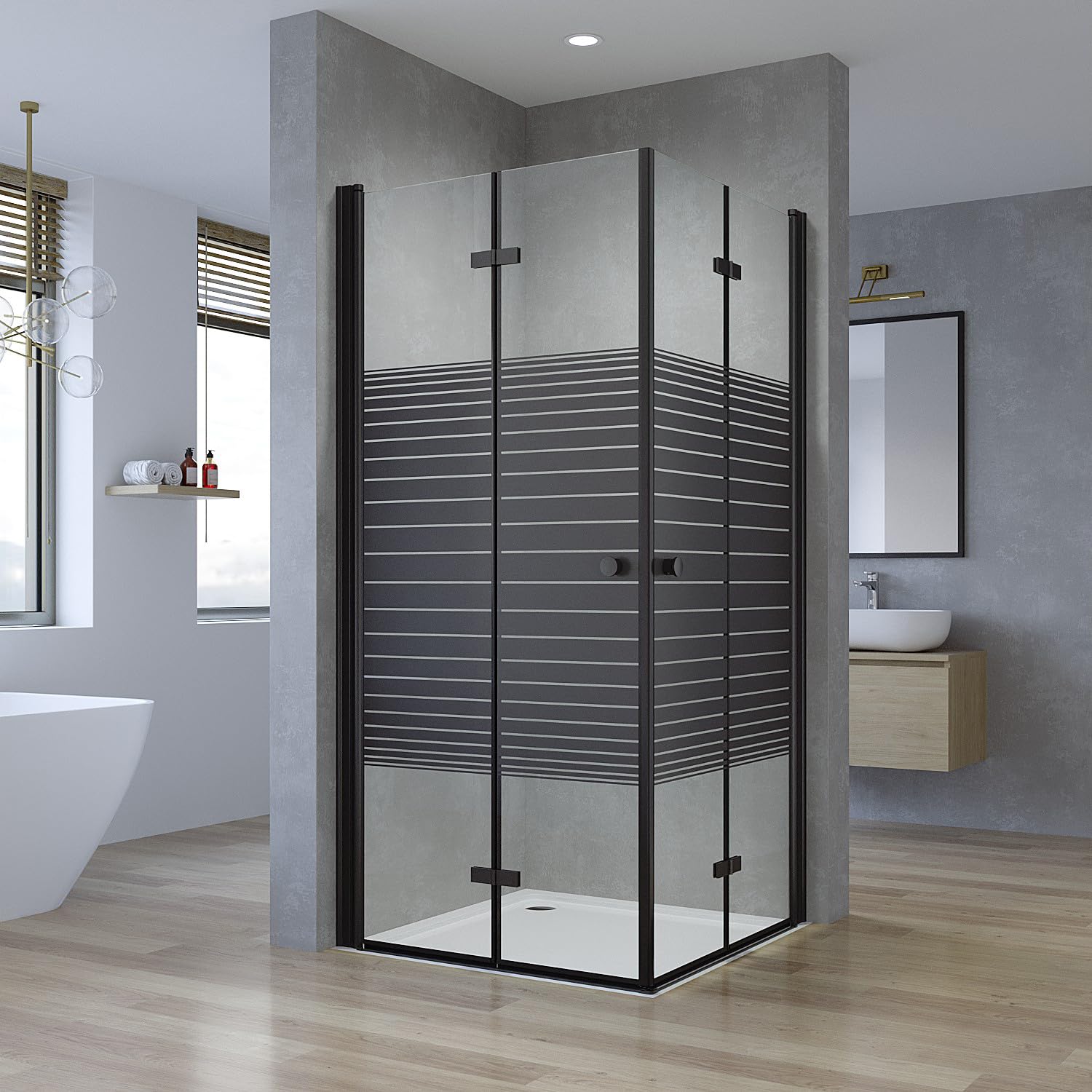Duschkabine Eckeinstieg 70x75x187cm 180º Doppel Falttür Schwarz Duschabtrennung 5mm Esg-sicherheitsglas – Aqualavos Eckdusche