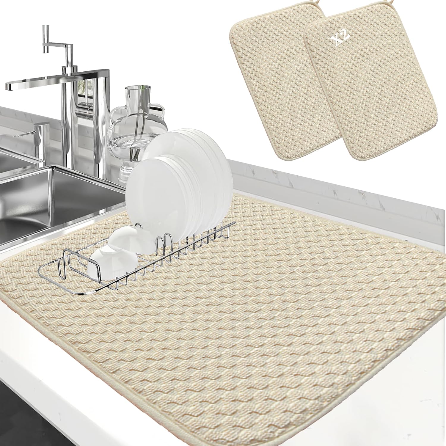 Abtropfmatte Für Die Küchenspüle, Saugfähige Geschirrmatte, Kaffeemaschinenmatte, Saugfähig, Maschinenwaschbar, Perfekter Schutz Vor Verschüttetem, Ideal Für Cafés Und Küchen