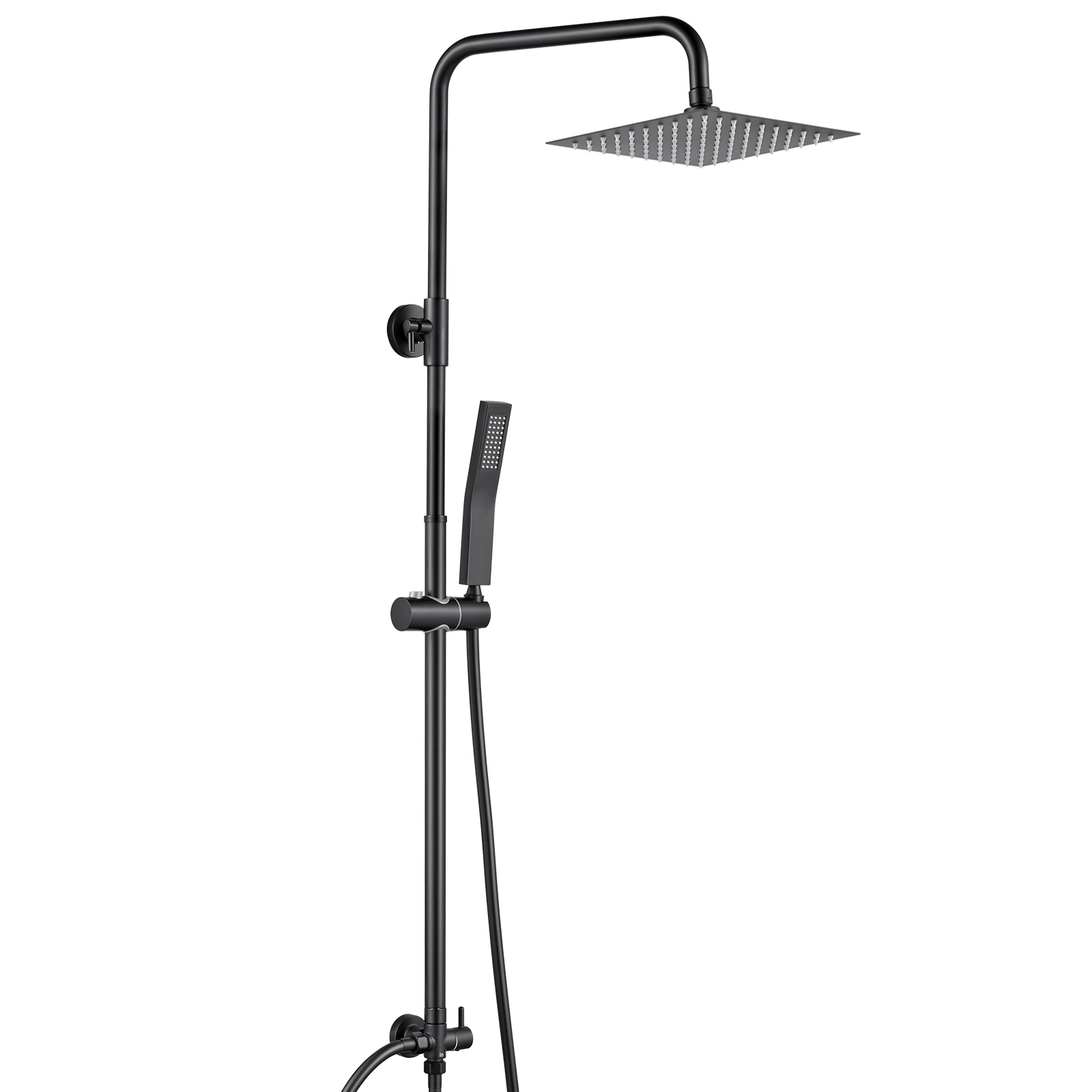 Auralum Max Edelstahl Regendusche Ohne Armatur,duschsystem Schwarz Mit Regendusche 20x20cm,edelstahl Duschkopf,höhenverstellbar Duschstange,messing-wasserteiler,duschset Eckig Für Badezimmer
