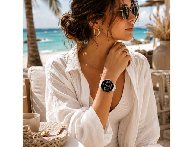 XCOAST Flache Frauen Smartwatch für schmale Handgelenke, Damen Smartwatch (4,2 cm) Fitnesstracker Damen, Valentinstag Geschenk, 2-tlg., neueste Generation, wasserdicht, ultra flach, Puls, Blutdruck, brillante Farben, AMOLED, 7 Tage Akku