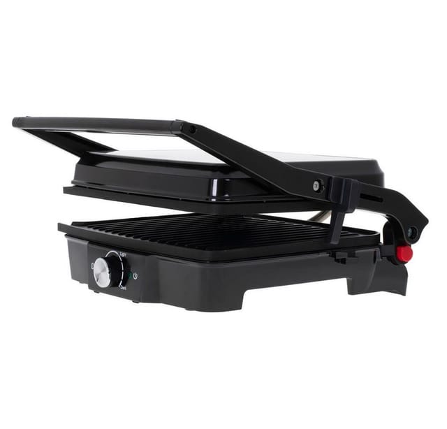 Camry Kontaktgrill CR 3053, 2500 W, Temperaturregler, teflonbeschichtete Heizplatten, Tischgrill, Elektrogrill, Sandwichmaker, Schwarz / Grau