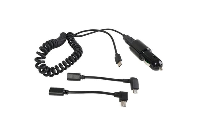 AIV KFZ 12V 24V USB-C Ladekabel Spiral-Kabel Smartphone-Ladegerät (Inkl. Lade-Adapter USB Typ C + Micro-USB + Mini-USB, für PKW Auto etc)