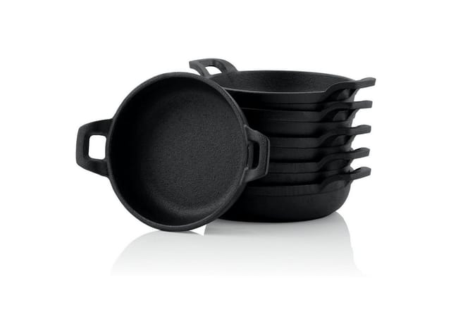 BBQ-Toro Grillpfanne Gusseisen Grillpfännchen (6-er Set), Ø 13 cm, Bereits eingebrannt, Gusseisen