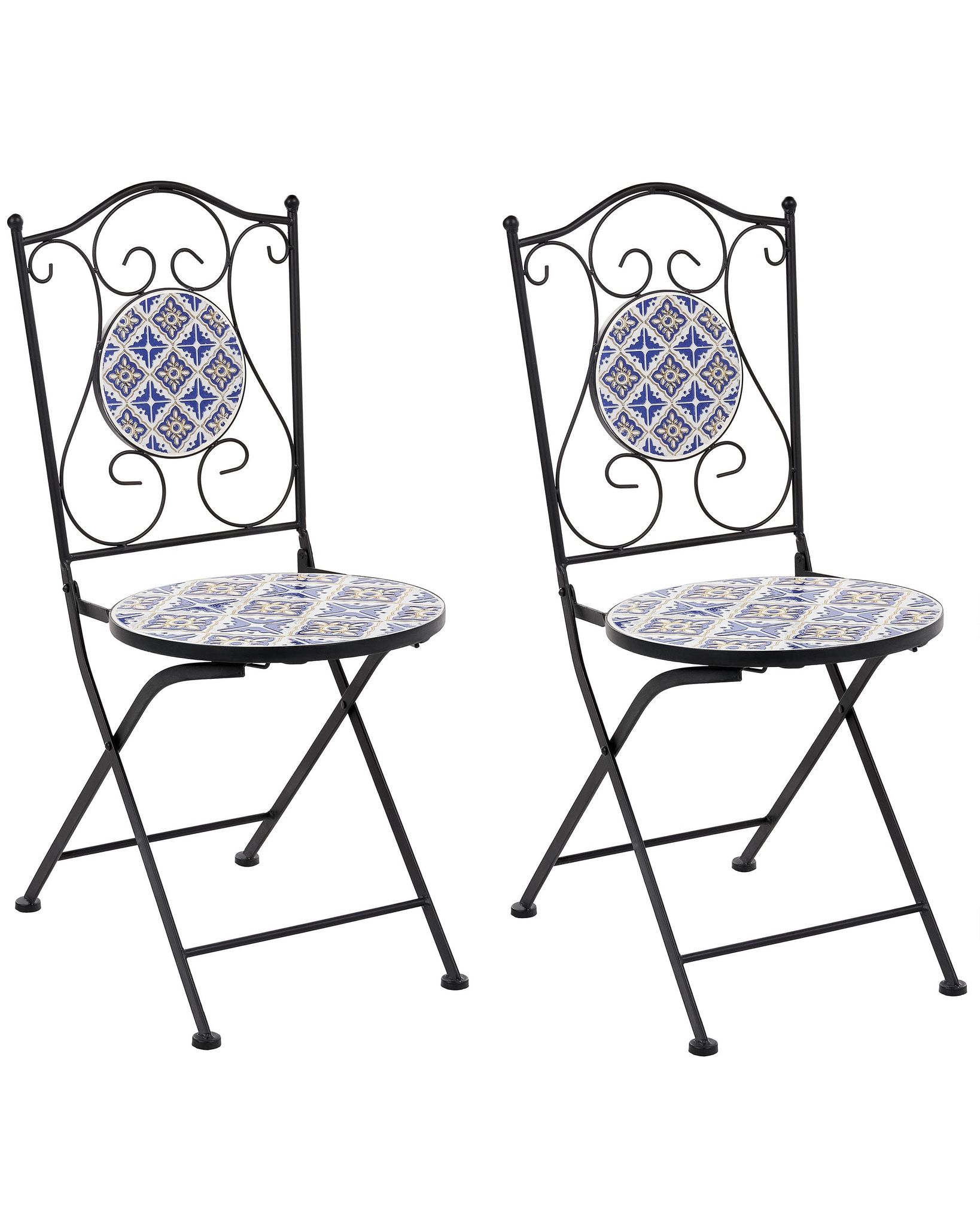 Gartenstuhl 2er Set Siponto Klappbar Metall Weiß / Blau