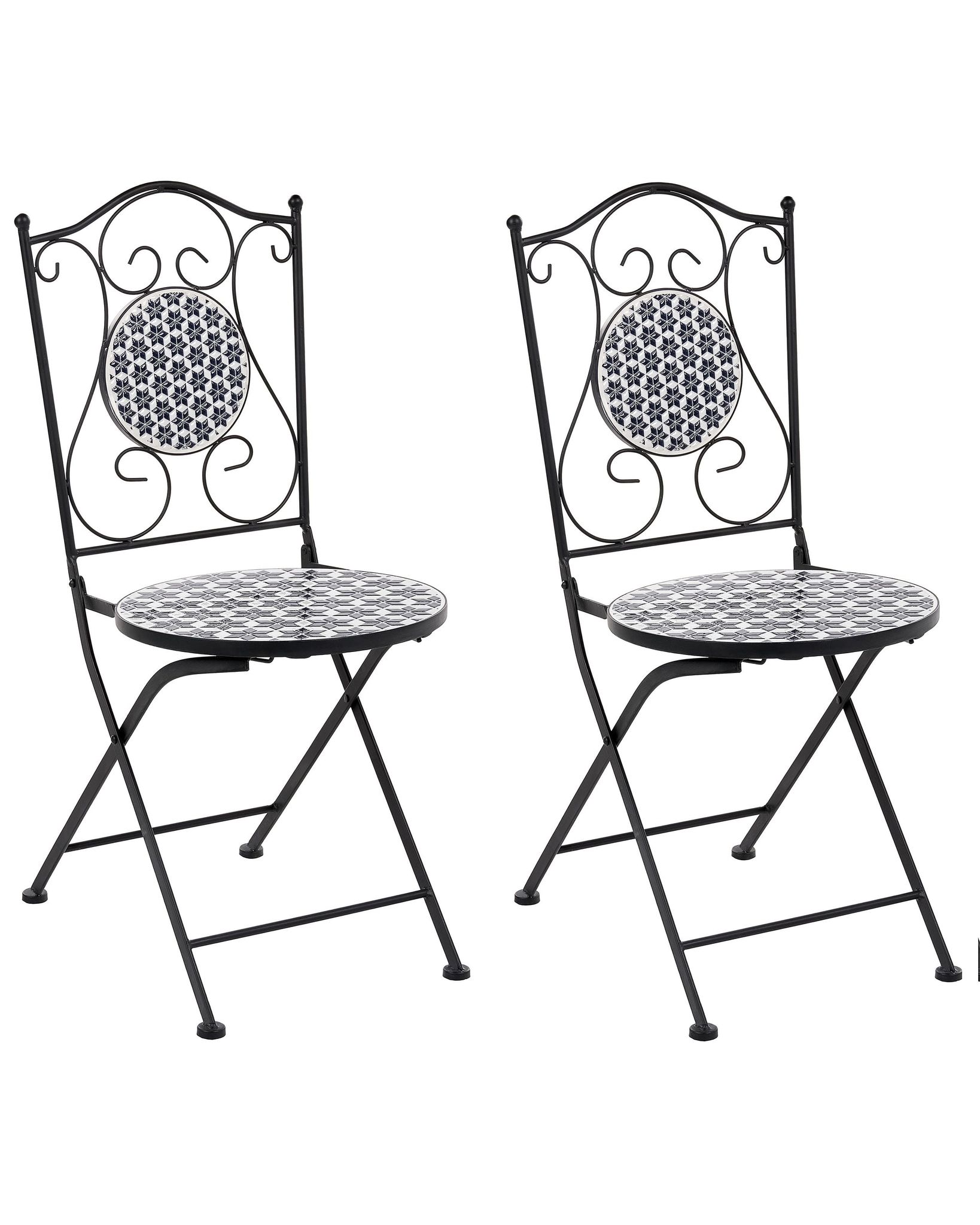 Gartenstuhl 2er Set Sirolo Klappbar Metall Weiß / Blau