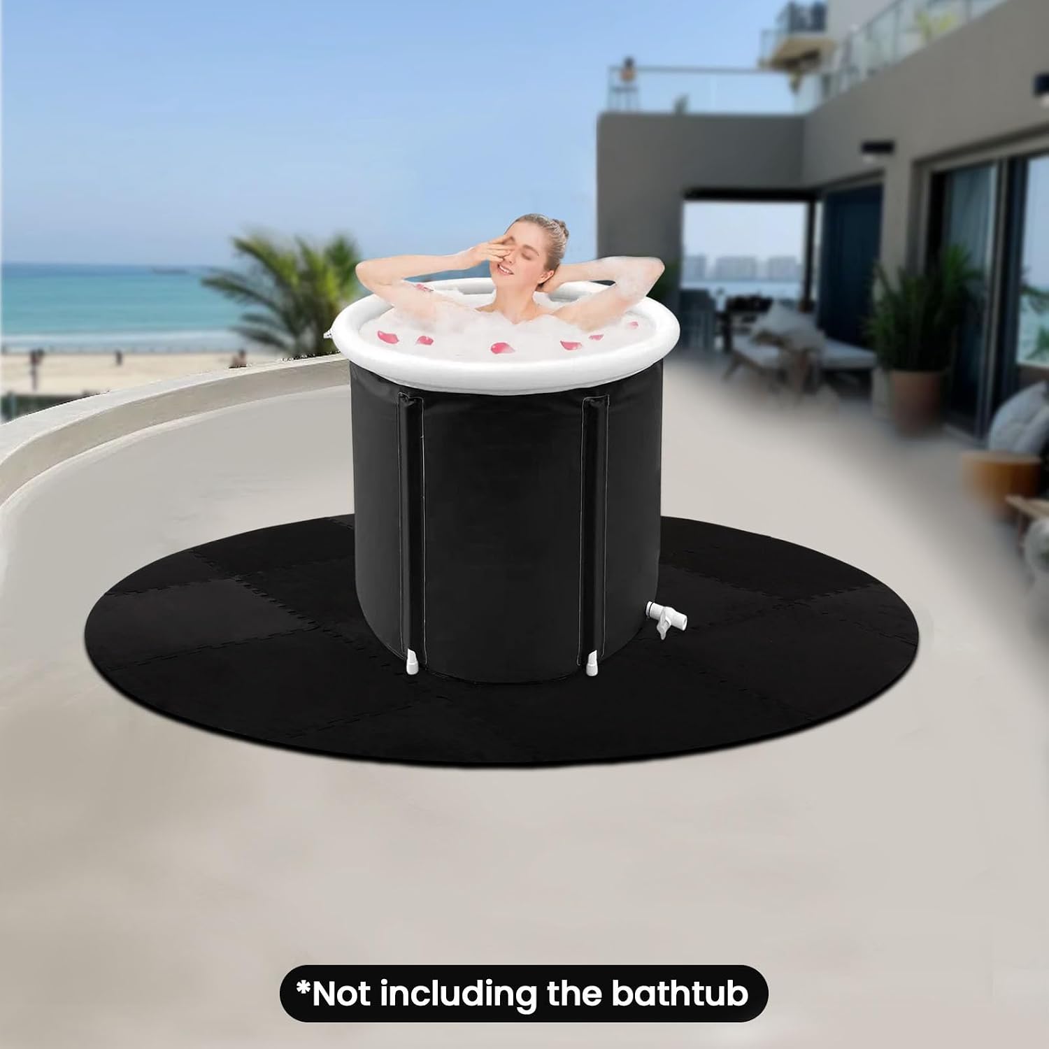 Schwarz Whirlpool Unterlage Rund 196cm, Hot Tub Pad Fundament Bodenschutzmatte Für Außenpools, Eva Foam Padding Anti-rutsch Wasserdichtes Pool Unterlage Für Schwimmbecken Whirlpool