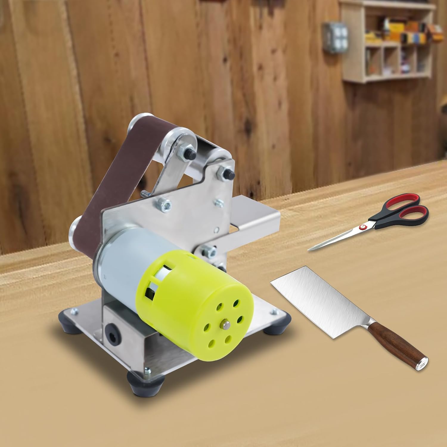 7 Gänge Schleifmaschine Mini Bandschleifer 45° Einstellbare Arbeitsbank Elektrische Schleifer 4500-8000rpm Tischschleifer 96 W Reine Kupfer-gleichstrommotor Einstellbares Winkel Zu Werkbank