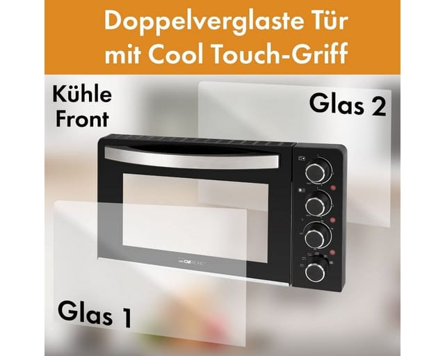 CLATRONIC Minibackofen KK 3786, Mini-Backofen mit Kochplatten und Drehspieß