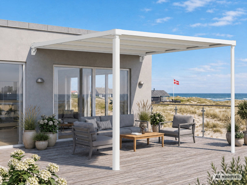Terrassenüberdachung, Wandmontierte Pergola Santa Ynez, 3x3m, Weiß/beige - Dancover