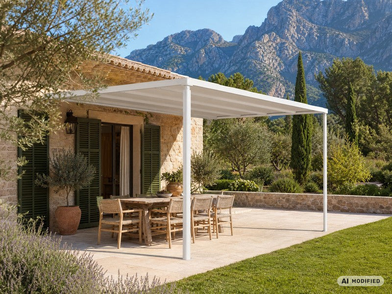 Terrassenüberdachung, Wandmontierte Pergola Santa Ynez, 4x4m, Weiß/beige - Dancover