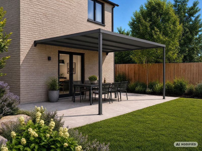 Terrassenüberdachung, Wandmontierte Pergola Santa Ynez, 4x4m, Schwarz/dunkelgrau - Dancover