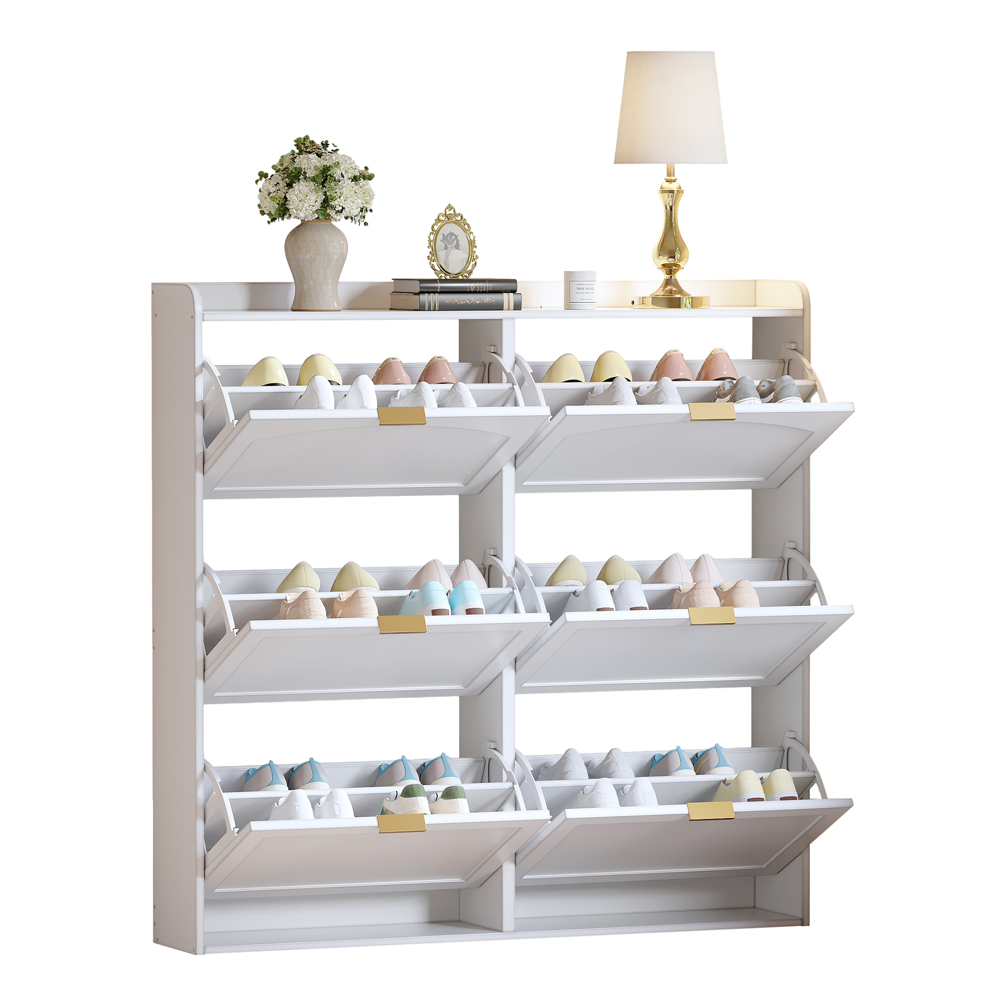 Elvmi Schuhschrank Mit 6 Klappfächern Und Trennwänden Für Flur Aus Mdf Und Spanplatte 120 X 23 X 118 Cm Weiß