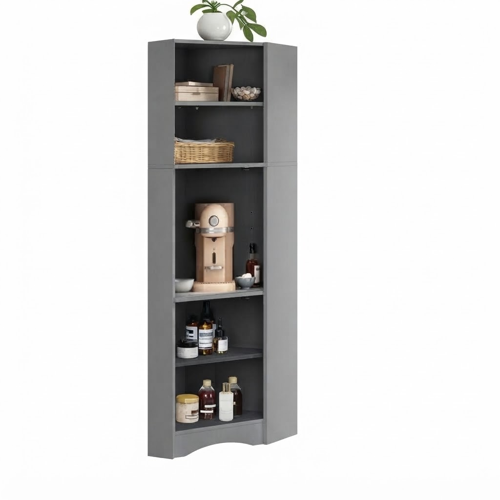 Elvmi Badschrank Eckschrank Mit Offenen Fächern Und Verstellbarem Einlegeboden Für Kleine Räume Grau