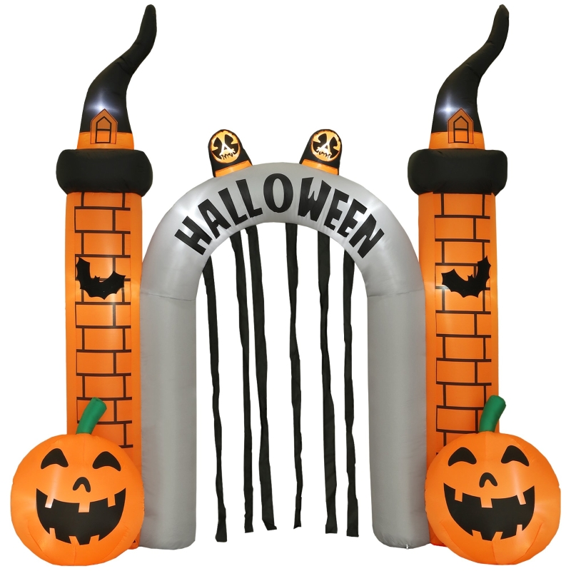 Elvmi Aufblasbarer Halloween Torbogen Mit 10 Led, Kürbissen Und Fledermäusen Aus Orange Polyester, 325 X 105 X 322 Cm