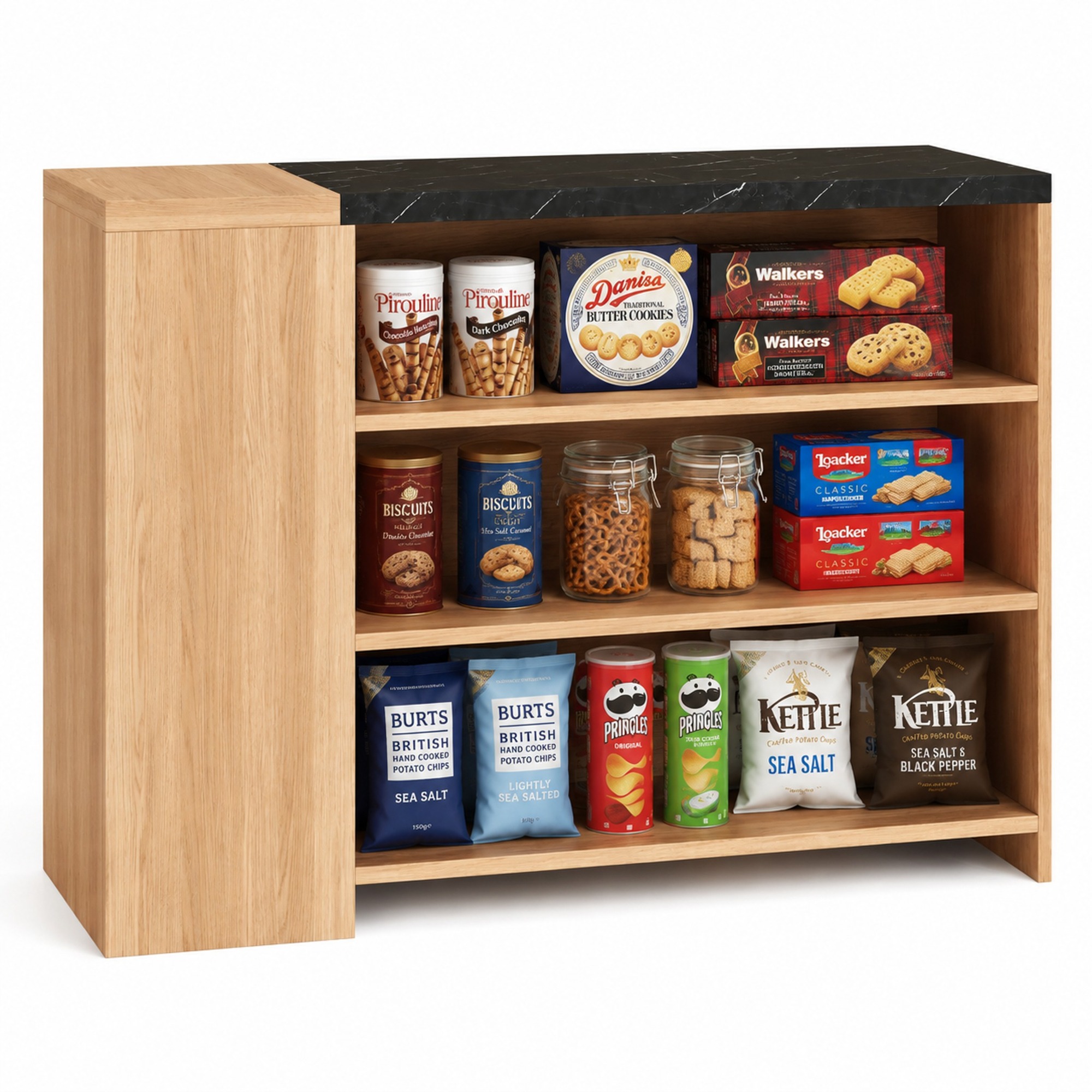 Elvmi Kücheninsel Mit 5 Ablagen Und Versteckter Schublade, Arbeitsplatte, Für Küche, Mdf, 140 X 60 X 90 Cm, Schwarz Natur