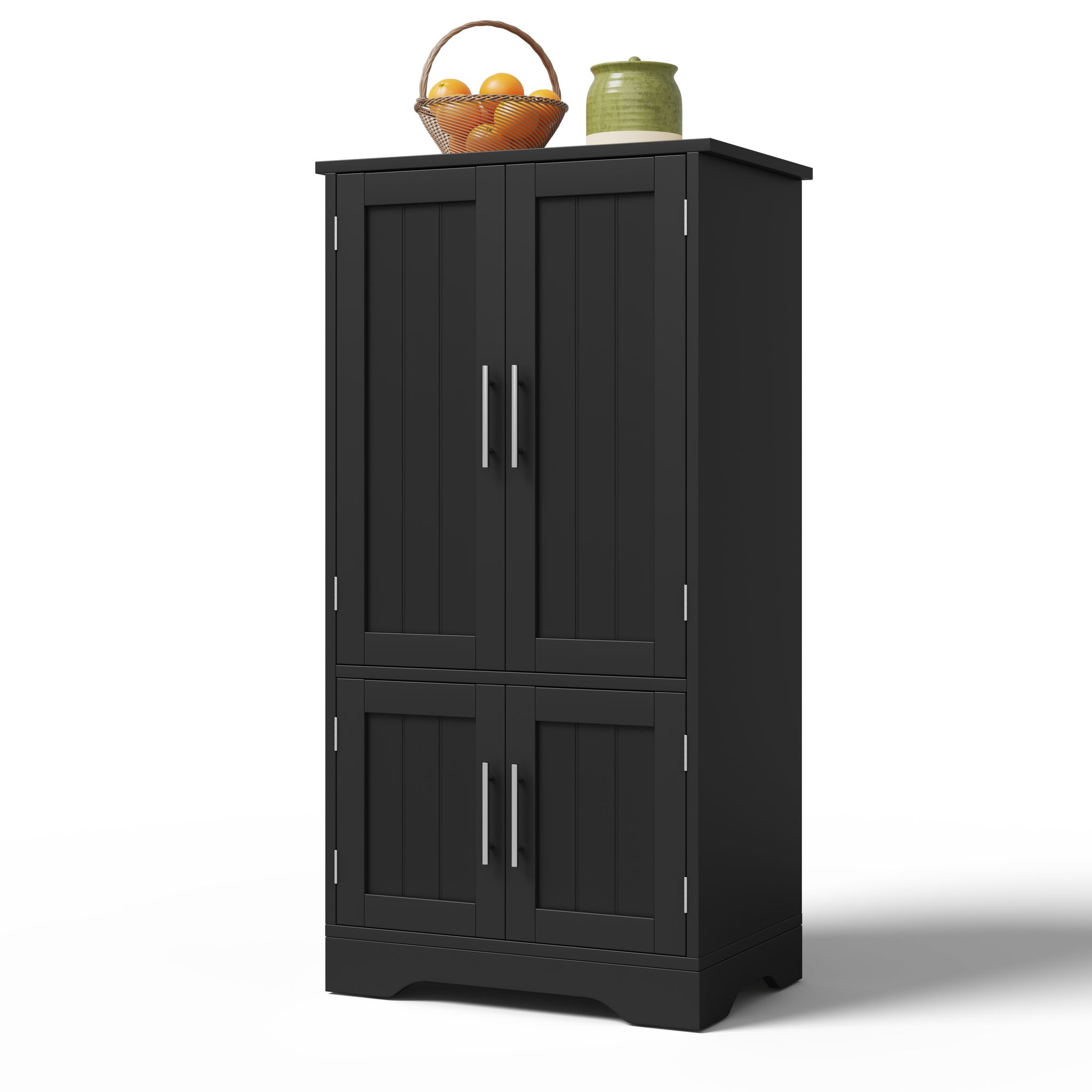Elvmi Hochschrank Küche Mit Verstellbaren Einlegeböden Und Led-sensorlicht, Für Küche, Mdf Schwarz, 120 X 60 X 40 Cm